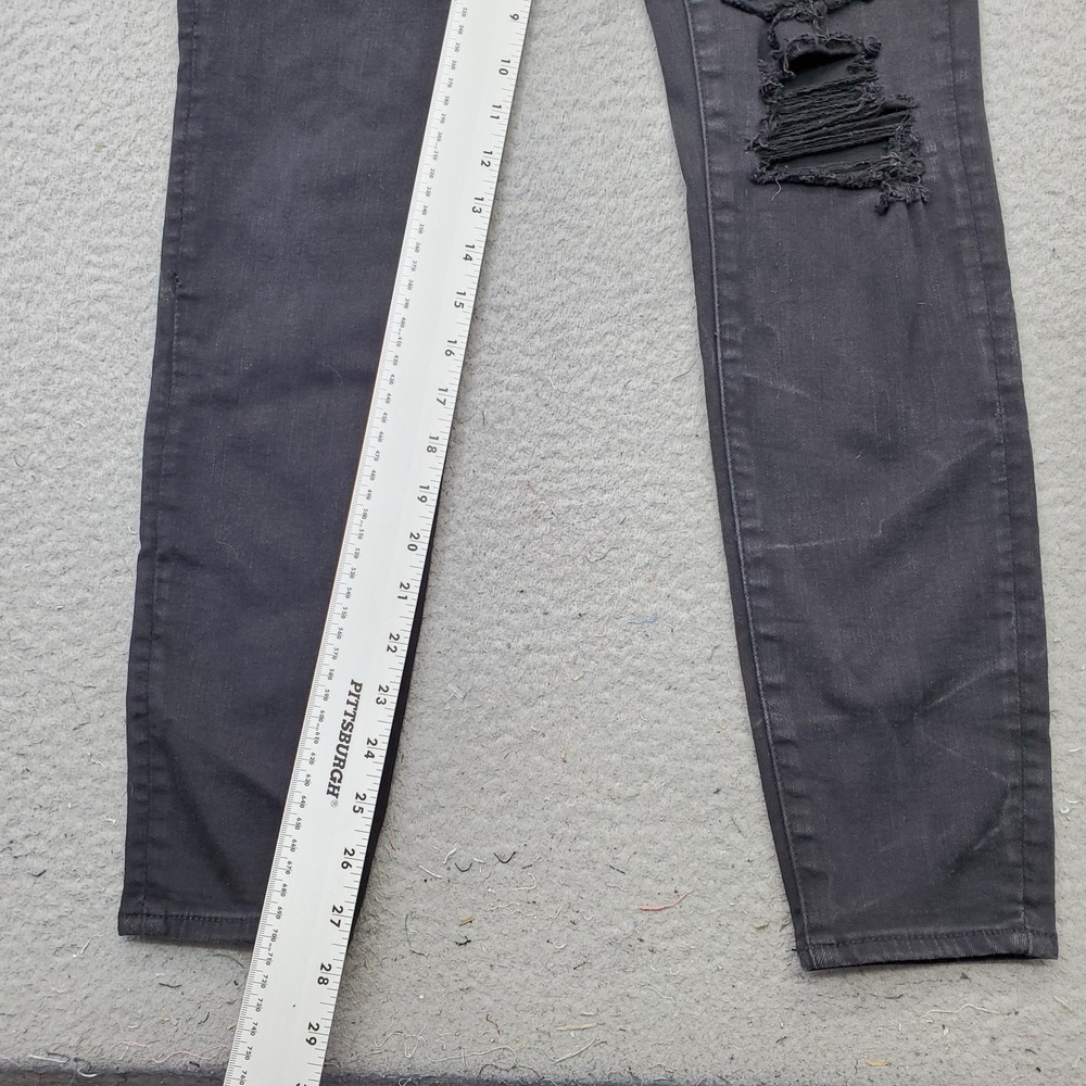 American Eagle Skinny Jeans Womens 8 Black Denim Stretch Distressed Regular Fit - Picture 4 of 8